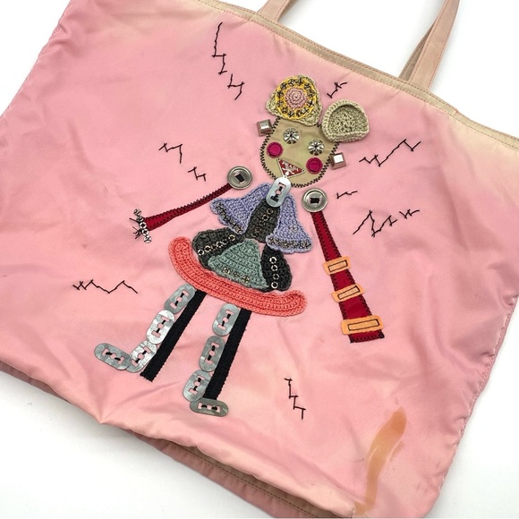 PRADA PINK NYLON ROBOT LADY EMBELLISHED SHOULDER TOTE HOBO CARRIER BAG MEDIUM - Picture 2 of 7